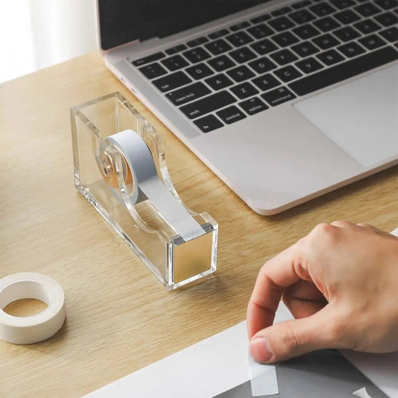 Office Tape Dispenser Ευέλικτη θήκη ταινίας Συμπαγής διαφανής ακρυλικός διανομέας ταινίας με θήκη για στυλό Ιδανική για το σχολείο γραφείου