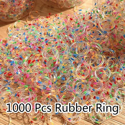 1000 τμχ 14mm Μικρά αξεσουάρ μαλλιών Κορίτσια Ελαστικό πολύχρωμο λαστιχάκι για το σπίτι Σχολείο Γραφείο τεντώσιμο λουρί Εργαλεία styling μαλλιών