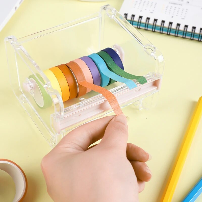 Creative Tape Cutter Dispenser Tape Tool Organizer Διαφανής θήκη ταινίας γραφείου Γραφείο χαρτικής ταινίας Storage Tape Dispenser