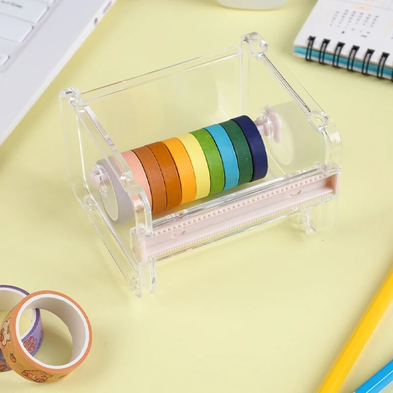 Creative Tape Cutter Dispenser Tape Tool Organizer Διαφανής θήκη ταινίας γραφείου Γραφείο χαρτικής ταινίας Storage Tape Dispenser