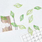 20 gab/partija zaļas papīra saspraudes Skaistas lapas formas nerūsējošā tērauda saspraudes Grāmatzīme biroja skolas piederumiem