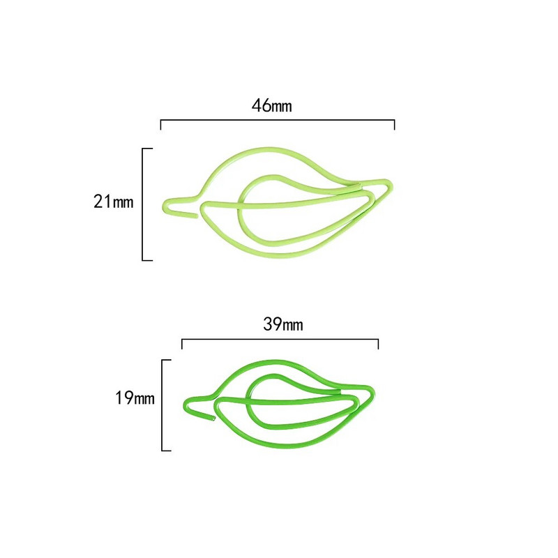 20 gab/partija zaļas papīra saspraudes Skaistas lapas formas nerūsējošā tērauda saspraudes Grāmatzīme biroja skolas piederumiem