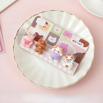 4 gab. Radoša multfilma, sveķu mini klipu komplekts /dzīvnieku augļi, jaukas saspraudes / mazi amatniecības foto knaģīši Kawaii kancelejas piederumi