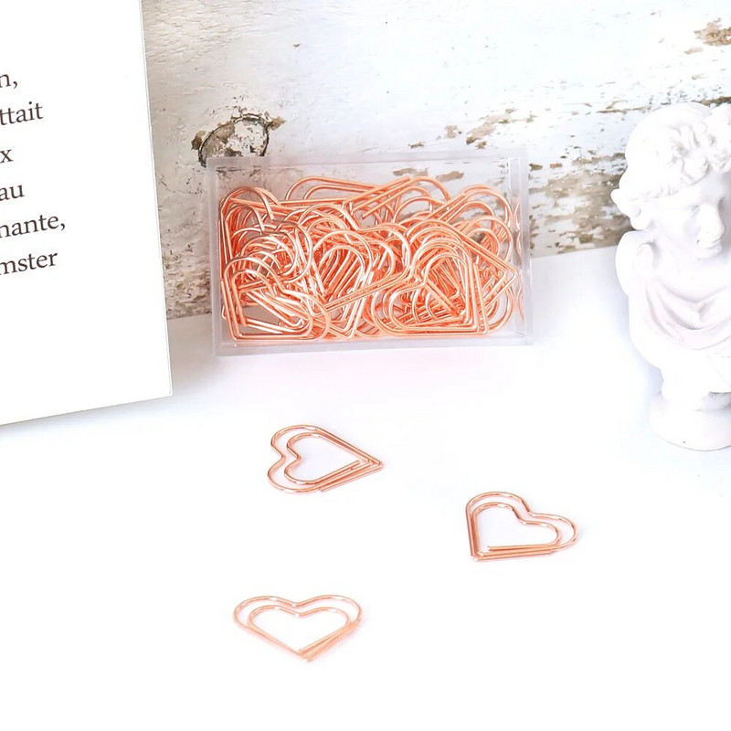 CYYCYY 30db/szett szív Könyvjelző Fém Gémkapocs Dekor Rózsa Arany Színes Könyv Jegyzet Dekoráció Irattartó Clip Írószer H0405