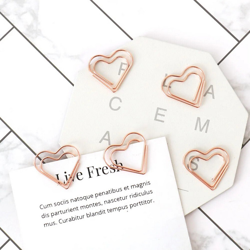 CYYCYY 30db/szett szív Könyvjelző Fém Gémkapocs Dekor Rózsa Arany Színes Könyv Jegyzet Dekoráció Irattartó Clip Írószer H0405