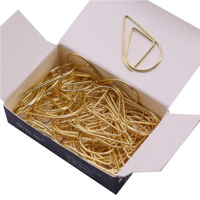 50 τμχ Μεταλλικό υλικό Σχήμα σταγόνας Κλιπ χαρτιού Χρυσό Ασημί Χρώμα Αστεία Kawaii σελιδοδείκτης Office Shool Χαρτικά Κλιπ σήμανσης