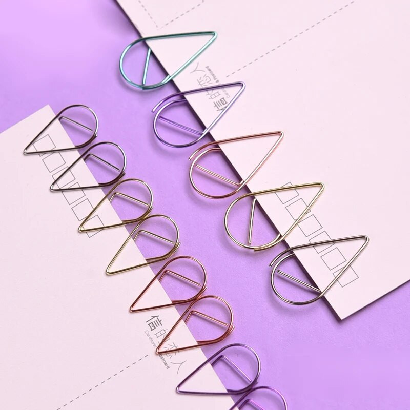 50 τμχ Μεταλλικό υλικό Σχήμα σταγόνας Κλιπ χαρτιού Χρυσό Ασημί Χρώμα Αστεία Kawaii σελιδοδείκτης Office Shool Χαρτικά Κλιπ σήμανσης