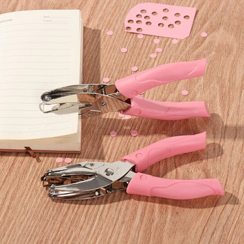 Мини нож за хартия с една дупка Метално сърце с кръгла форма Перфоратор Пластмасова дръжка Ръчен инструмент Канцеларски материали за подвързване на лексикон 5 стила