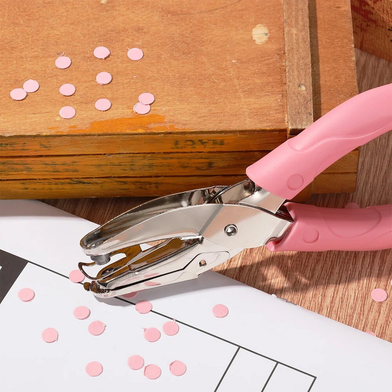 Mini viena cauruma papīra griezējs metāla sirds apļa forma caurumu perforators plastmasas rokturis rokas instruments īsu albumu iesiešanas kancelejas piederumi 5 stili