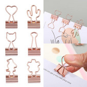 10 gab Kawaii kaķa sirds kaktuss metāla papīra saspraudes Mini Rose Gold failu iesiešanas saspraudes Grāmatu dekoru saspraudes Skolas biroja kancelejas preču saspraude