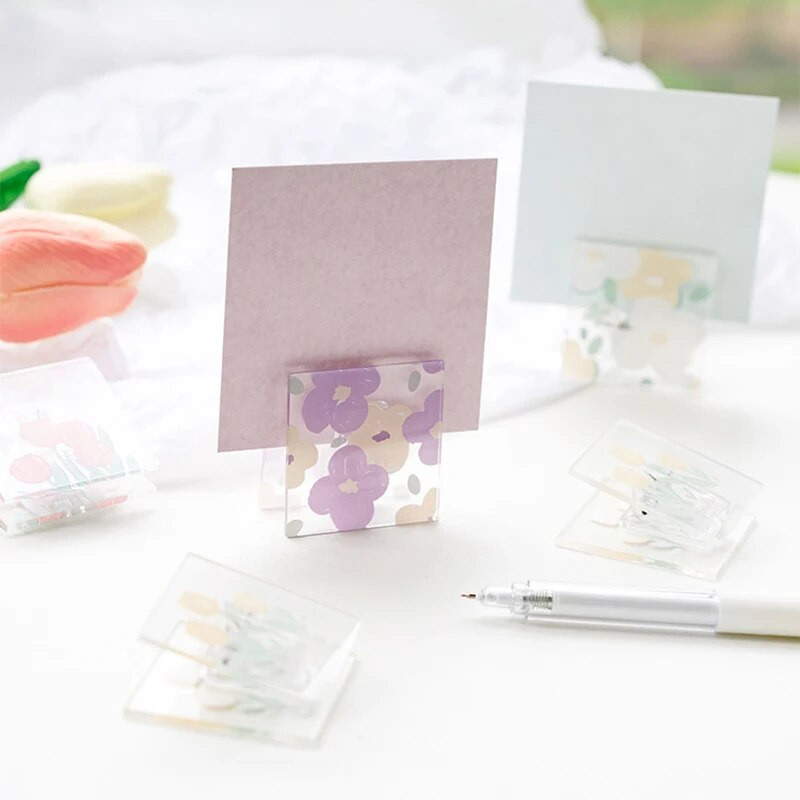 Cute Tulip Flowers Square Clip Memo Clip Διαφανές ακρυλικό χαρτικά Αποθήκευση κλιπ δεδομένων αρχείου Documents Organizer Clips