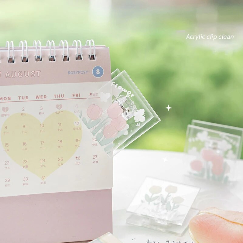 Cute Tulip Flowers Square Clip Memo Clip Διαφανές ακρυλικό χαρτικά Αποθήκευση κλιπ δεδομένων αρχείου Documents Organizer Clips