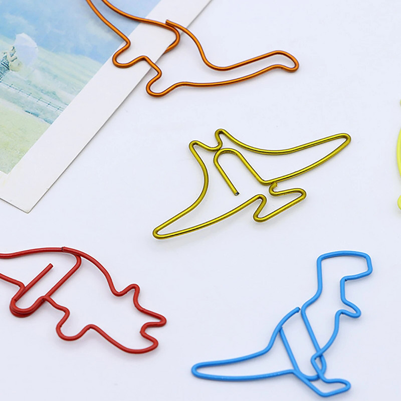 10 gab. Dinozauru papīra saspraudes Dzīvnieku krāsainas saspraudes Grāmatzīme Binder Clip Kawaii Kancelejas preces Metāla saspraudes plānotājam Memo Fotogrāfijas Biļetes