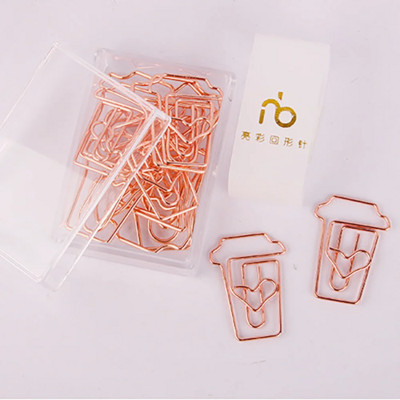 12 τεμάχια/κιβώτιο Coffee Cup Gold and Rose Gold Κλιπ σελιδοδείκτη Binder Clip Αξεσουάρ γραφείου Paperclips Patchwork Clip