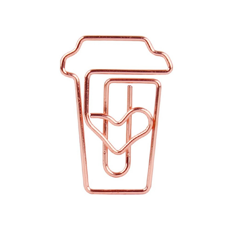 12 τεμάχια/κιβώτιο Coffee Cup Gold and Rose Gold Κλιπ σελιδοδείκτη Binder Clip Αξεσουάρ γραφείου Paperclips Patchwork Clip