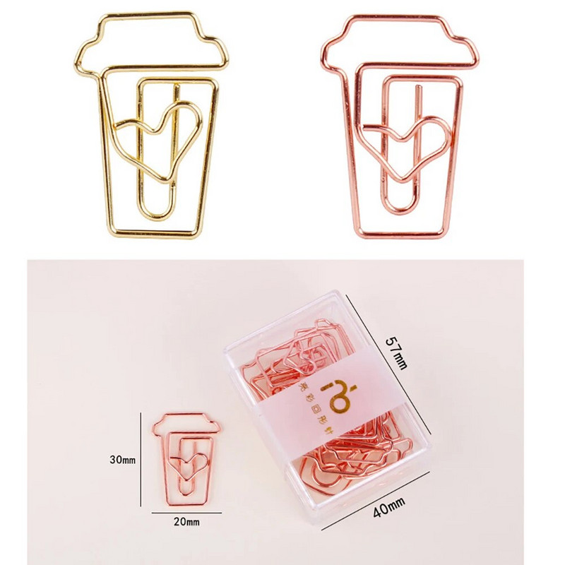 12 τεμάχια/κιβώτιο Coffee Cup Gold and Rose Gold Κλιπ σελιδοδείκτη Binder Clip Αξεσουάρ γραφείου Paperclips Patchwork Clip