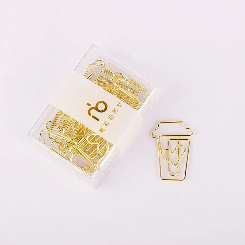 12 τεμάχια/κιβώτιο Coffee Cup Gold and Rose Gold Κλιπ σελιδοδείκτη Binder Clip Αξεσουάρ γραφείου Paperclips Patchwork Clip