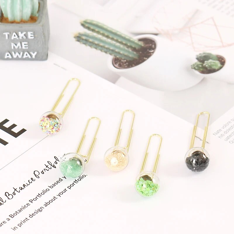 TUTU 5gab./kastē Stikla bumba Saspraudes De Papel Piezīmes DIY Grāmatzīme Metāla Saspraudes Zivju saspraudes Piezīmes Vēstuļu saspraudes H0164