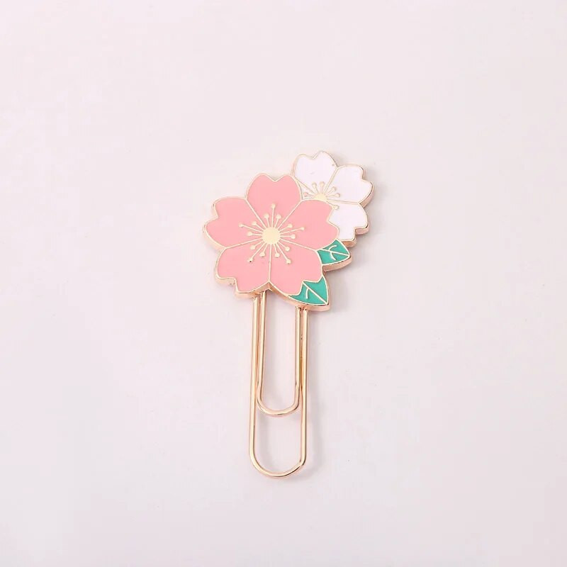 1gb Radošās metāla grāmatzīmes saspraudes ķiršu ziedu grāmatu saspraudes Daudzkrāsains multfilmu bērnu grāmatzīmes