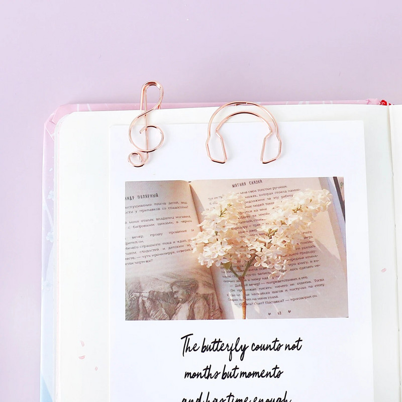 TUTU Metallist noot kirjaklamber Noot Järjehoidja peakomplekt Planner Clips Mini Clip Rose Gold Papelaria Rosegold Metal Clips H0520
