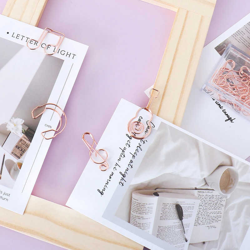 TUTU Metallist noot kirjaklamber Noot Järjehoidja peakomplekt Planner Clips Mini Clip Rose Gold Papelaria Rosegold Metal Clips H0520