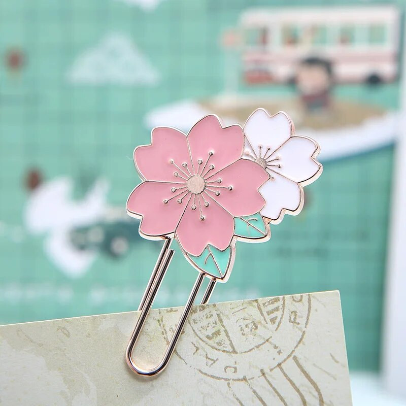 1 gab Creative Metal Bookmarks Cherry Blossom Book Clip Multicolor Cartoon Children Bookmarks