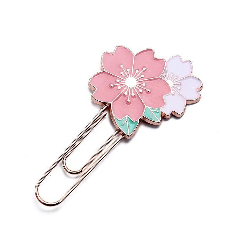 1 gab Creative Metal Bookmarks Cherry Blossom Book Clip Multicolor Cartoon Children Bookmarks