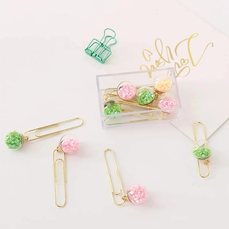 ALLTU 5tk Kristallklaaskuul järjehoidja kirjaklamber loominguline kirjaklamber käsikonto dekoratiivkarp