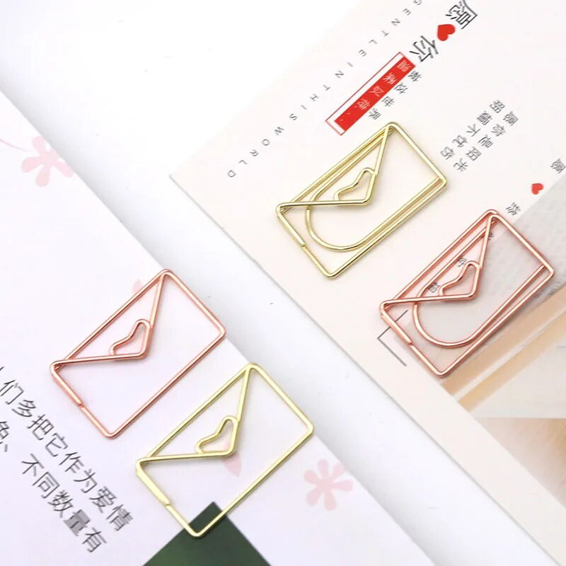 Jauka aploksnes formas papīra saspraude Rose Gold Biroja saspraudes Grāmatzīme Scrapbooking Metāla saspraudes radošās kancelejas preces skolas piederumi