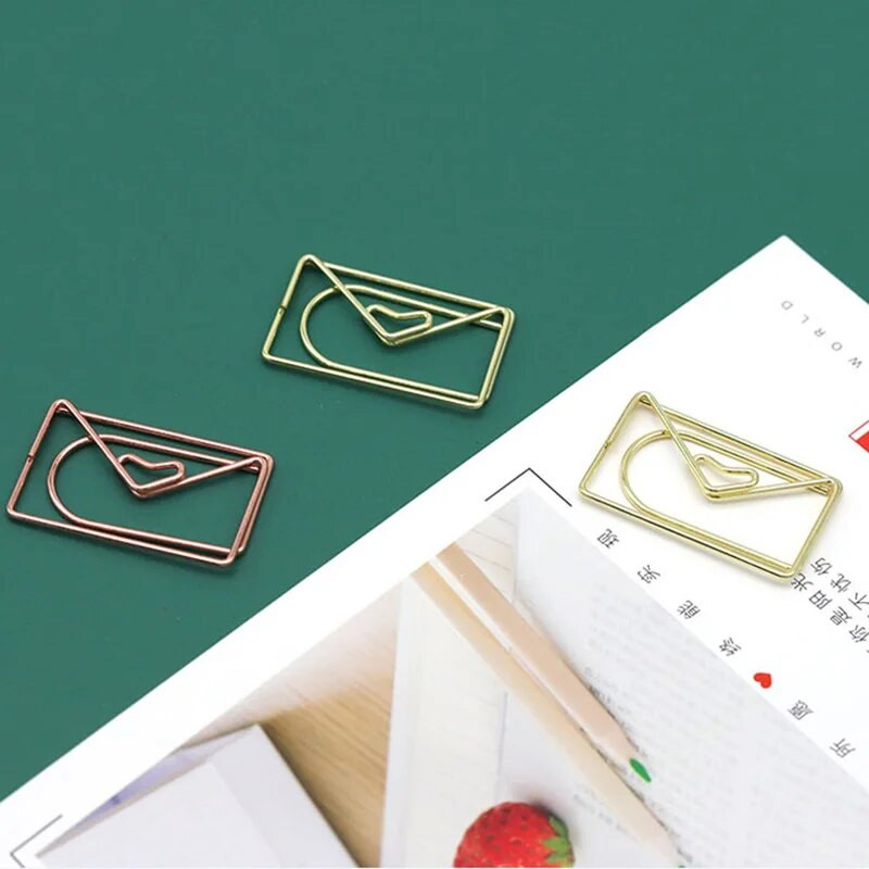 Jauka aploksnes formas papīra saspraude Rose Gold Biroja saspraudes Grāmatzīme Scrapbooking Metāla saspraudes radošās kancelejas preces skolas piederumi