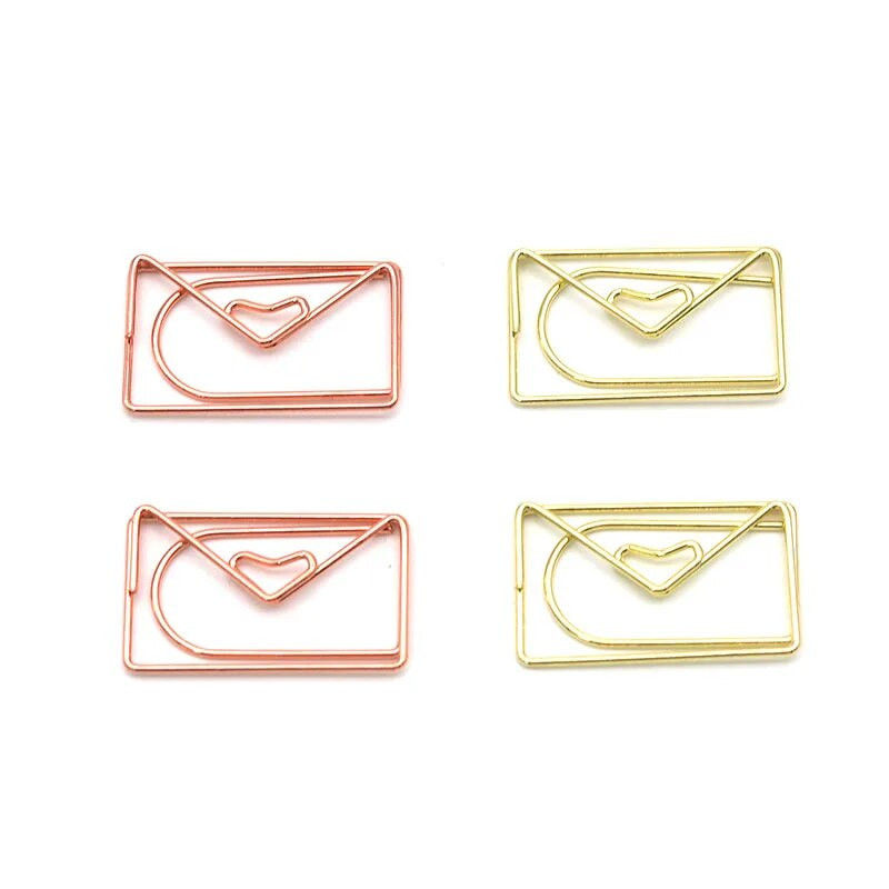 Jauka aploksnes formas papīra saspraude Rose Gold Biroja saspraudes Grāmatzīme Scrapbooking Metāla saspraudes radošās kancelejas preces skolas piederumi