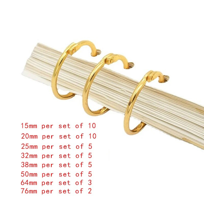Augstas kvalitātes 3–10 gab./komplektā zelta metāla gredzenveida stiprinājums, 15–50 mm DIY, vaļēju lapu grāmatu stīpas Atvēršanas biroja iesiešanas piederumi Fotoalbumi