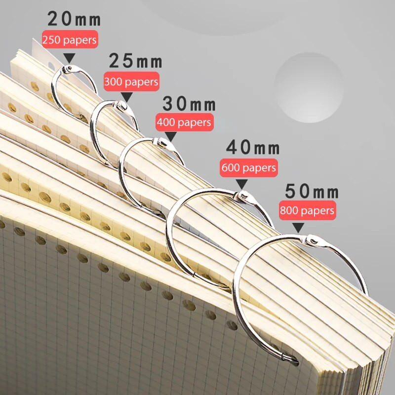 20/30/40/50 mm auksinio metalo laisvų lapų knygų segtuvai, šarnyriniai žiedai, raktų pakabukas