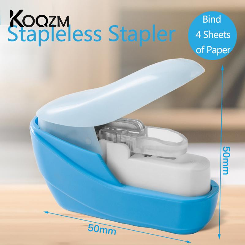 1PC izlases krāsu bezskavām skavotājs Grāmata Papīra skavošanas skavotājs Mini pārnēsājams bez skavām Skolas biroja piederumi