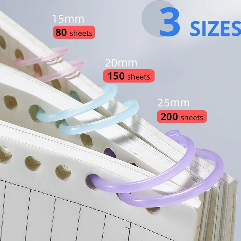 Šareni prozirni plastični prstenovi za uvezivanje od 15 mm/20 mm/25 mm s bušilicom rupa za slobodne listove papira i dokumenata Uredski pribor