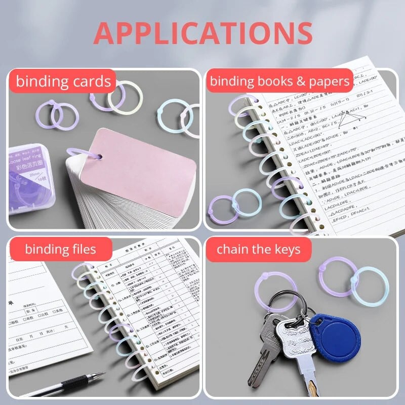 Šareni prozirni plastični prstenovi za uvezivanje od 15 mm/20 mm/25 mm s bušilicom rupa za slobodne listove papira i dokumenata Uredski pribor