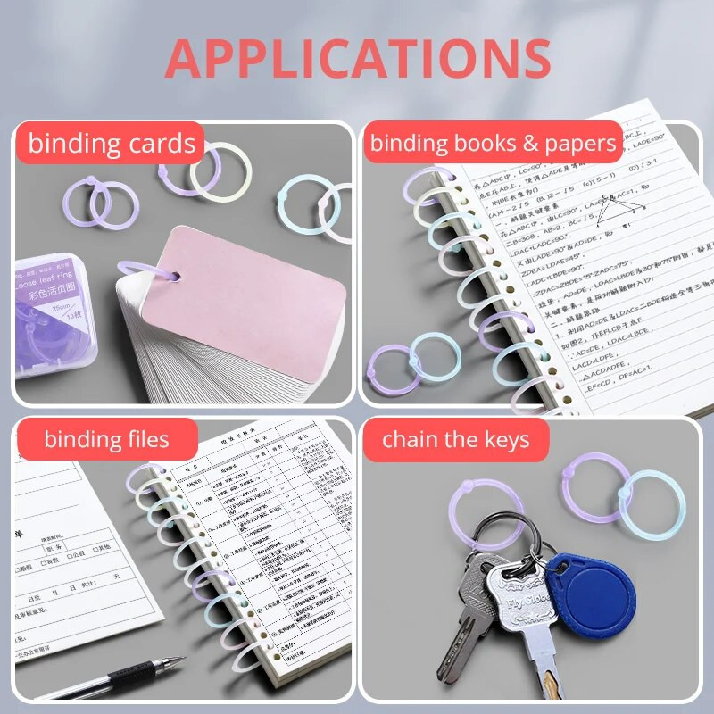 15/20/25 mm krāsaini caurspīdīgi plastmasas iesiešanas gredzeni ar caurumotāju krāsainu grāmatu iesiešanas stīpu piederumiem