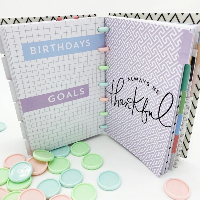 12tk 30mm köitmisrõngad plastikust rõngas pannal seeneauk lahtiste lehtedega märkmik Plastikust köitmiskettad Macaron ketasköitmine Fichario