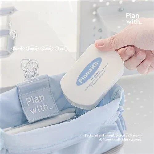 JIANWU 4 gab./komplektā Vienkārša daudzfunkcionāla produktivitāte Trīs vienā rokasgrāmata Rīku kaste Skavotājs Caurumu perforators Lentes dozators Kancelejas preces