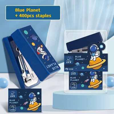 Miniklammerdaja komplekt 400 tk 24/6 klambritega Multikas Blue Planet Cat Rabbit Paberköitja Kontoriköitmiskool A7340