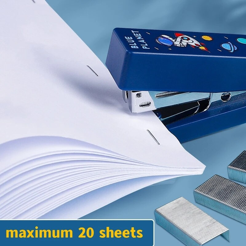 Miniklammerdaja komplekt 400 tk 24/6 klambritega Multikas Blue Planet Cat Rabbit Paberköitja Kontoriköitmiskool A7340