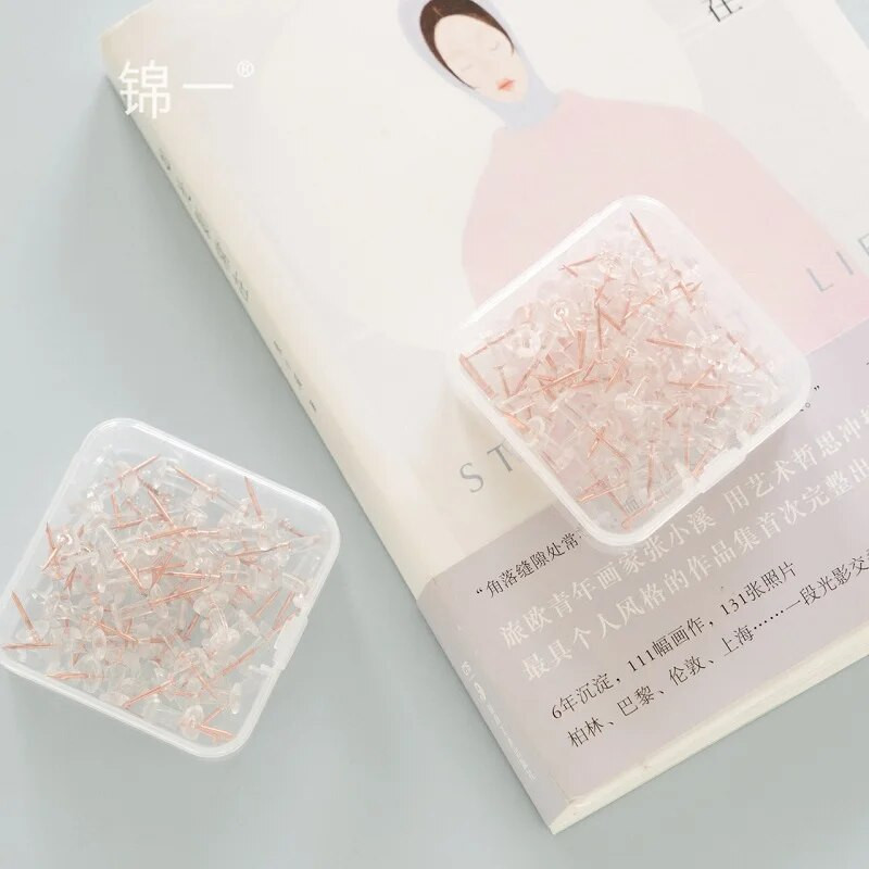 TUTU 50 τεμ/κιβώτιο Διαφανείς ροζ χρυσές καρφίτσες ώθησης Καρφίτσες πινακίδας Thumbtack Σχέδιο φωτογραφίας καρφιά τοίχου Σχολικά είδη H0330