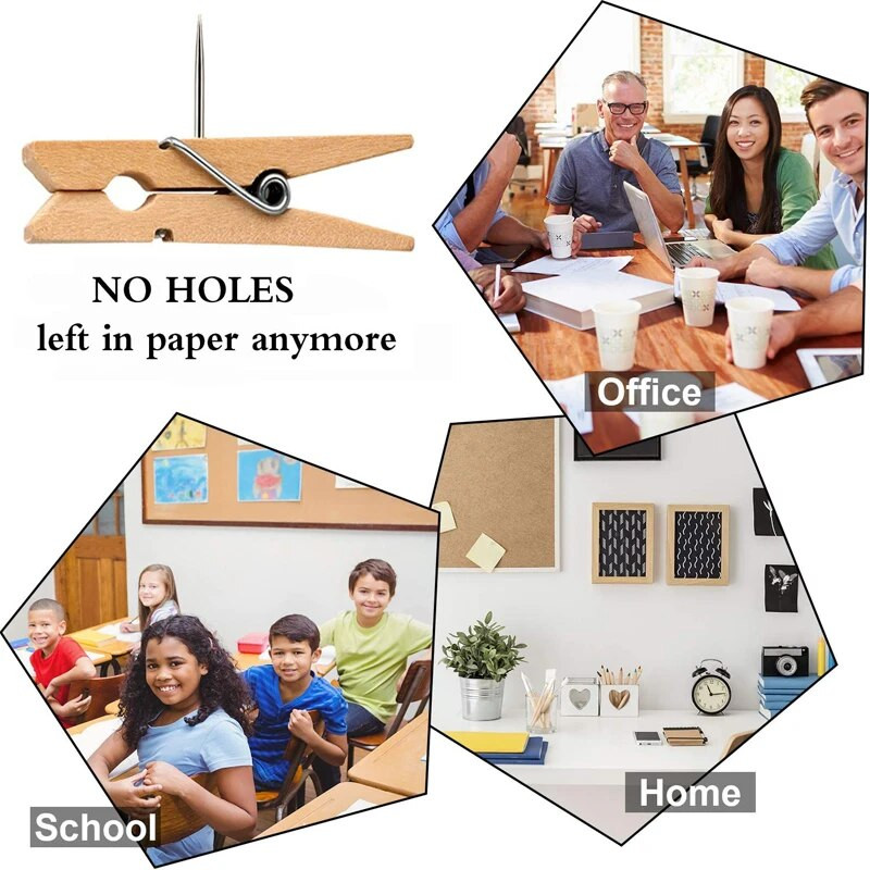 MOGII 30Pcs/Καρφίτσες για ταμείο & σχολικά επιστολόχαρτα Ανθεκτικές Ξύλινες καρφίτσες ώθησης με κλιπ Διακοσμητικά συνδετικά κολλήματα αντίχειρα για μαυροπίνακα από φελλό