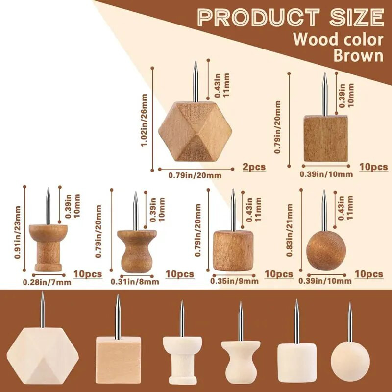 20-50 τμχ Ξύλινη καρφίτσα ντεκόρ Thumb Tacks Ξύλινη καρφίτσα κεφαλής Ξύλινη καρφίτσα χάρτη καρφίτσα σήμανσης για πίνακες φελλού Δελτίο DIY Craft Projects
