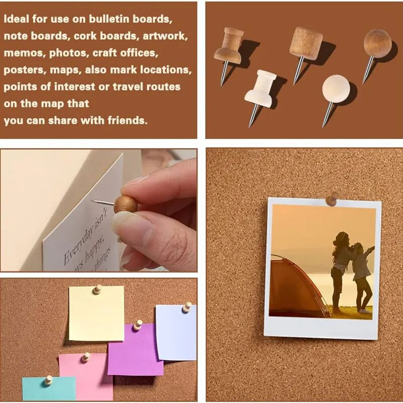 20-50 τμχ Ξύλινη καρφίτσα ντεκόρ Thumb Tacks Ξύλινη καρφίτσα κεφαλής Ξύλινη καρφίτσα χάρτη καρφίτσα σήμανσης για πίνακες φελλού Δελτίο DIY Craft Projects