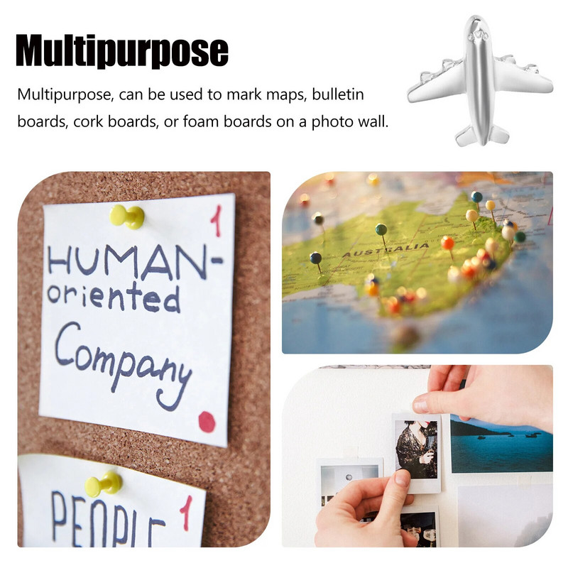12 τμχ Ατσάλινη βελόνα γραφείου Λευκή σανίδα αεροσκάφους Pushpin Χαριτωμένος πίνακας Διακοσμήστε καρτ ποστάλ καρφίτσα σχεδίασης Thumb Tacks Pushpins αεροπλάνου