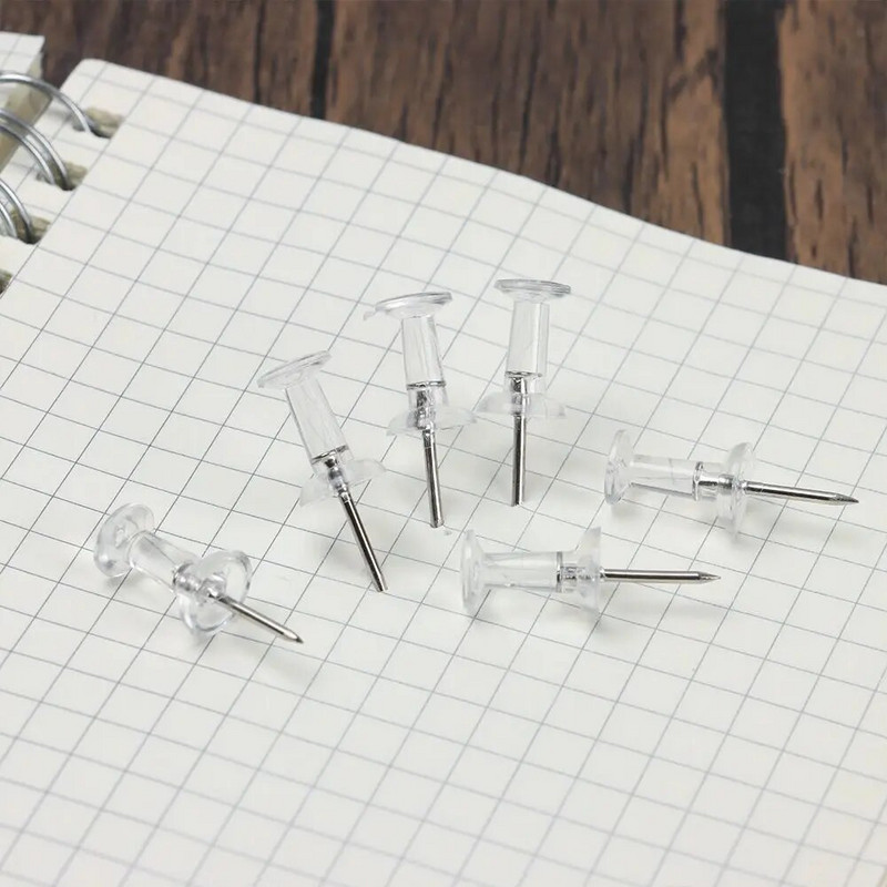 100 tk Kvaliteetne tahvel Pöidlakaustad Plastikust nööbid tihvtid Läbipaistvad surunõelad Joonistusnõelad Surutihvtid Kirjatarbed