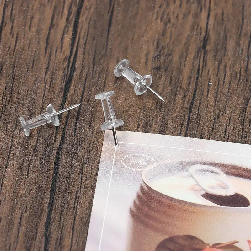 100 tk Kvaliteetne tahvel Pöidlakaustad Plastikust nööbid tihvtid Läbipaistvad surunõelad Joonistusnõelad Surutihvtid Kirjatarbed