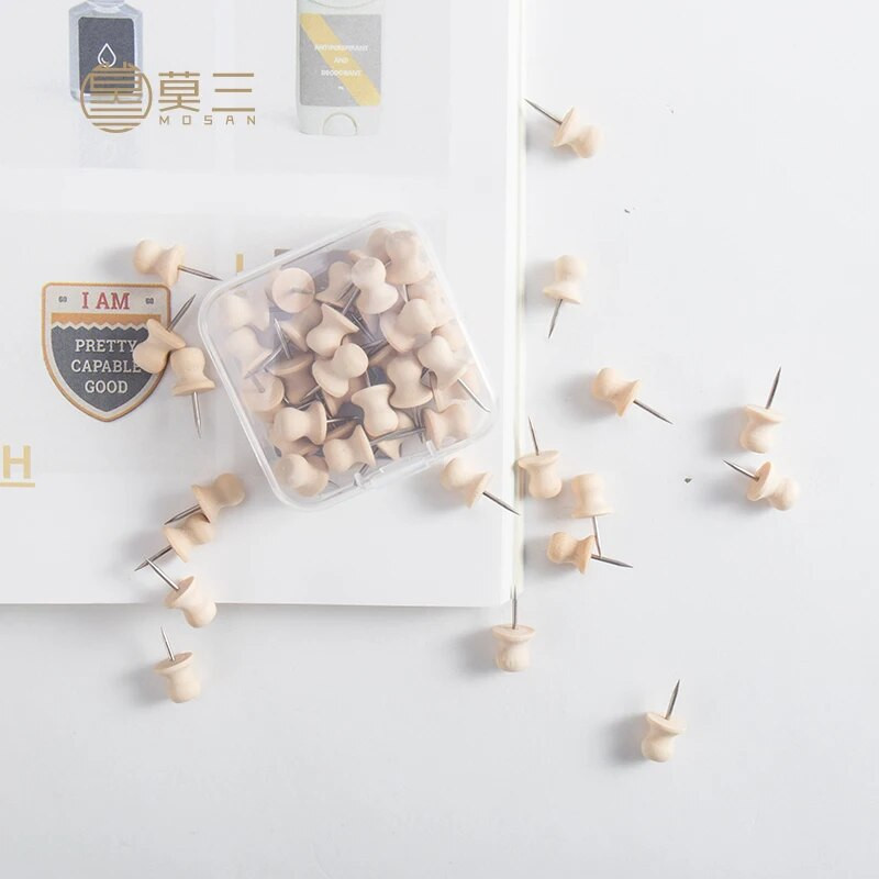 TUTU 50gab./kastē Karte Īkšķi Koka spiedpogas Īkšķa spraudņi fotogrāfijām Korķa tāfele Ofie Studentu kancelejas preces Skolas piederumi H0518