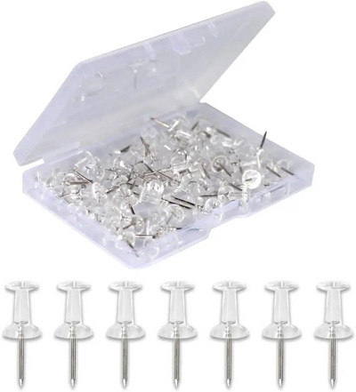 100 τμχ Καρφίτσες ώθησης Thumb Tacks Clear Gold Stick Pins for Wall Hangings Χάρτης σανίδας φελλού Ημερολόγιο Φωτογραφία Home Office DIY Craft Project